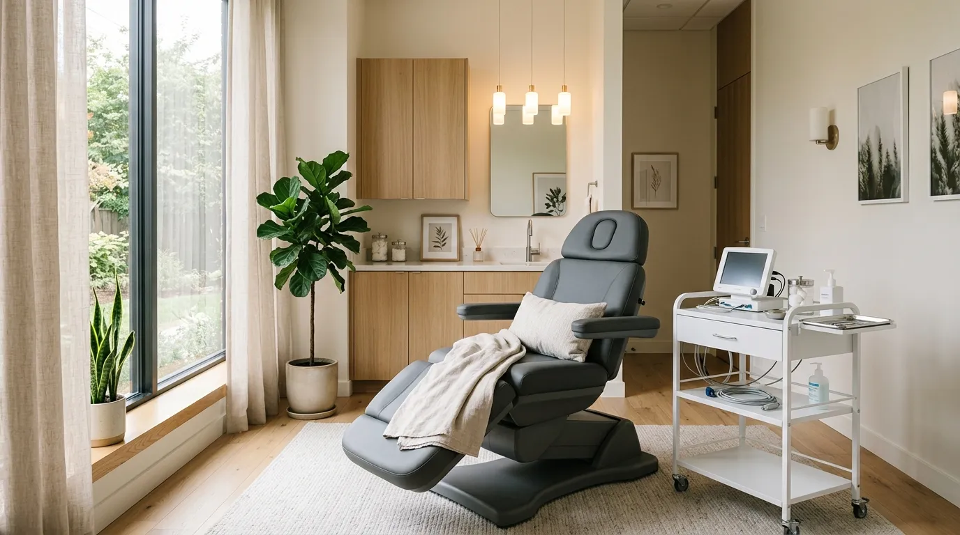 Practitioner working with a patient in a calm, window-lit treatment room